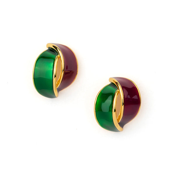 Forest Green and Tyrian Purple Vintage Studs Earrings