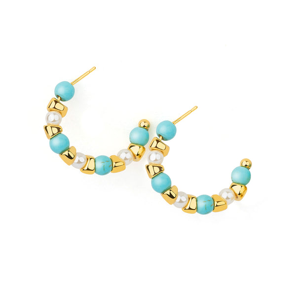 Turquoise Pearl Hoop Earrings