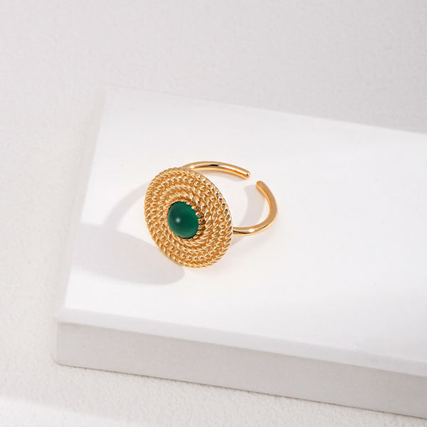 18K Gold Plated Sterling Silver Agate Open Ring