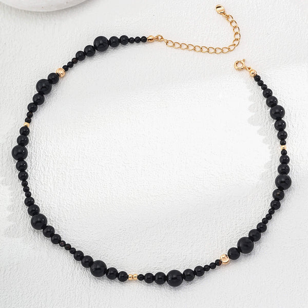 18K Gold-plated Black Onyx Beaded Sterling Silver Necklace