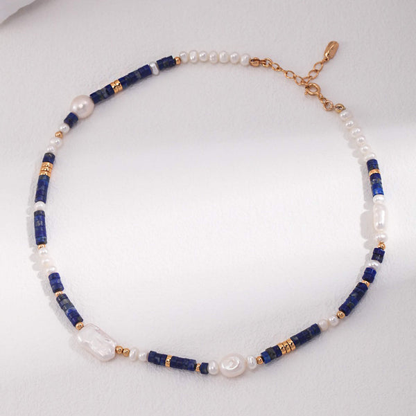 18K Gold-plated Lapis Lazuli & Baroque Pearl Sterling Silver Necklace