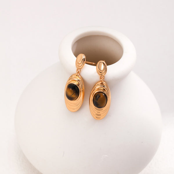 18k Gold-plated Sculptural Tiger's Eye Drop Earrings
