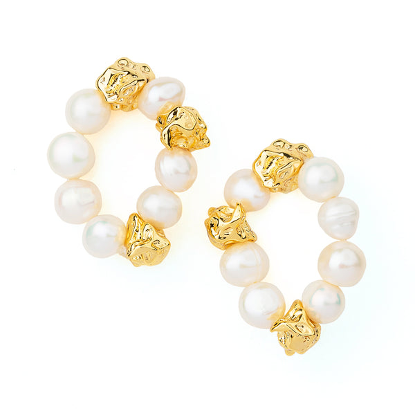 Ripple Pearl Hoop Stud Earrings