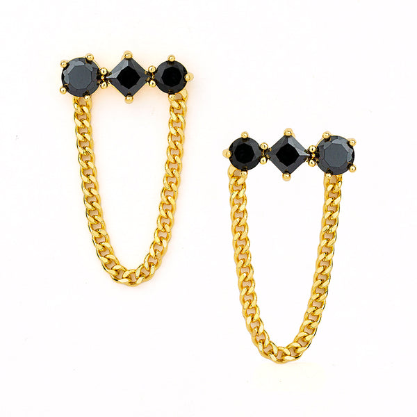 Black Zircon Chain Earrings