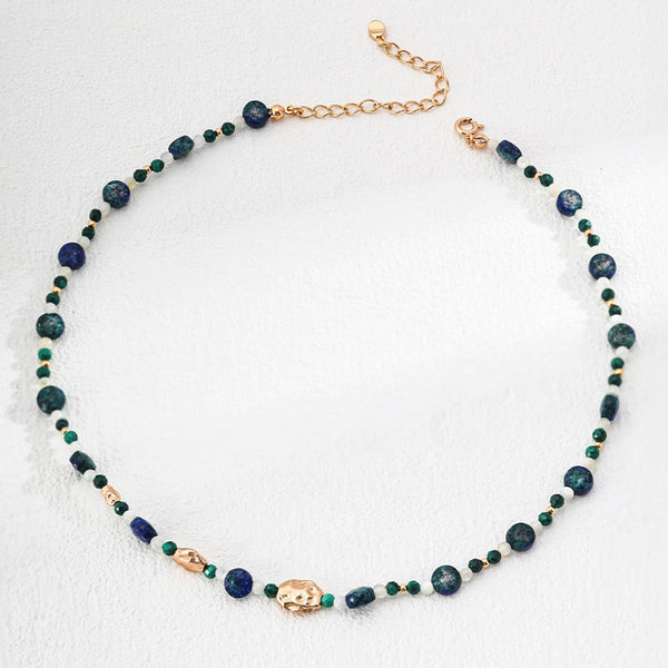 Earth Energy Multi Gemstone Beaded 18K Gold-plated Sterling Silver Necklace