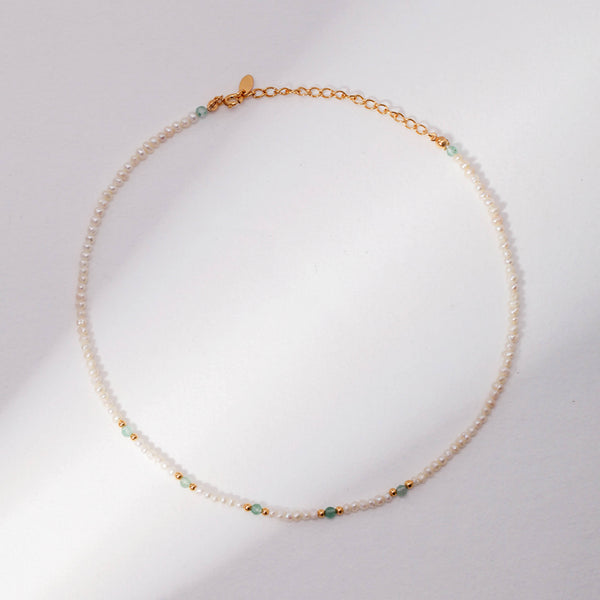 Forest Dew Pearl Quartz Beaded 18K Gold-plated Sterling Silver Chocker Necklace
