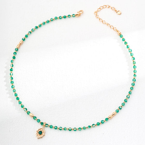 Green Chalcedony Beaded and Agate Gemstone 18K Gold-plated Sterling Silver Necklace