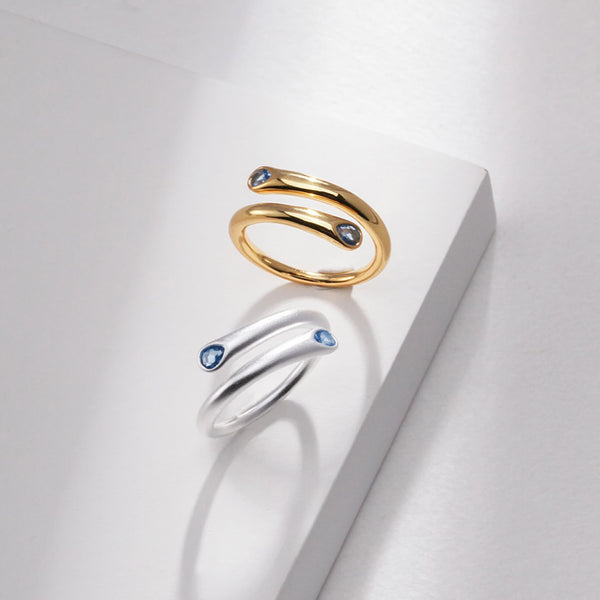 Sterling Silver Sapphire Crossover Open Ring