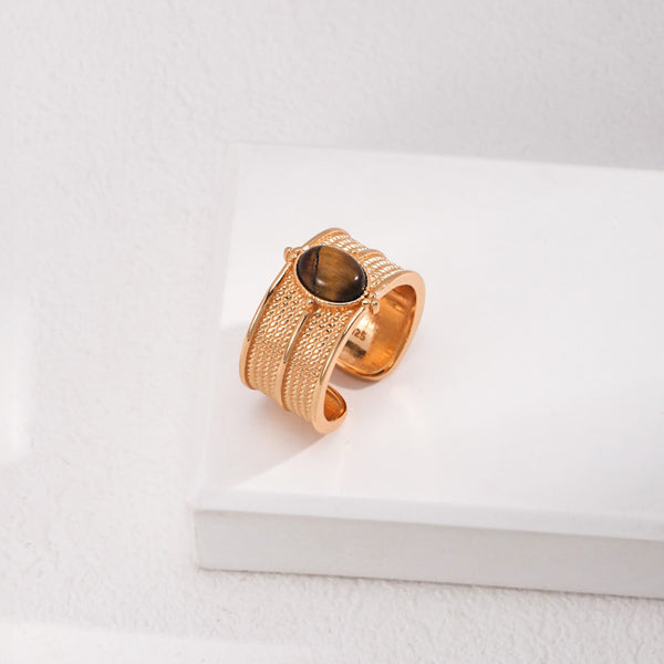 Tiger's Eye Gemstone Sterling Silver Open Ring