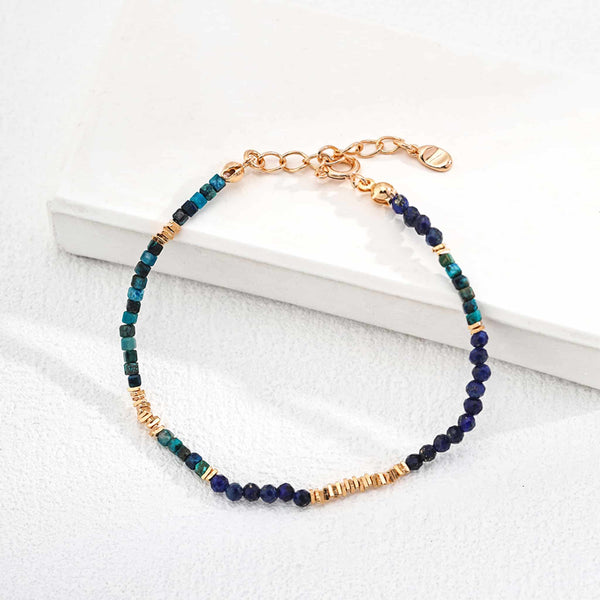 Vintage 18k Gold Plated Vermeil on Sterling Silver & Lapis Lazuli Beaded Bracelet