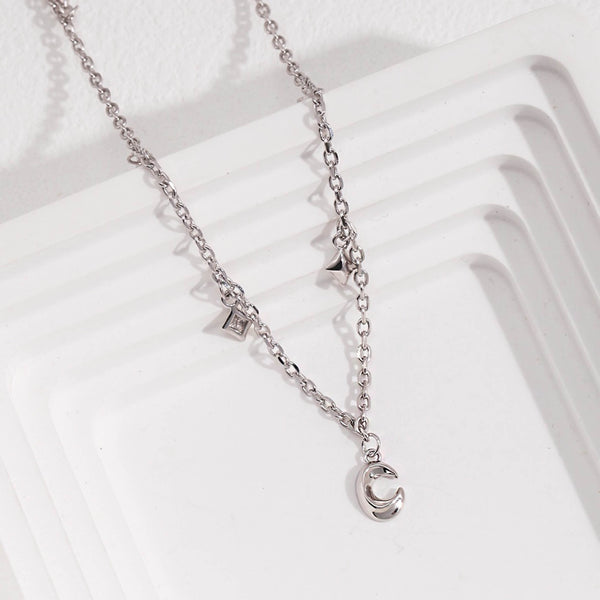 White Gold Plated Moon & Stars Whisper Sterling Silver Necklace